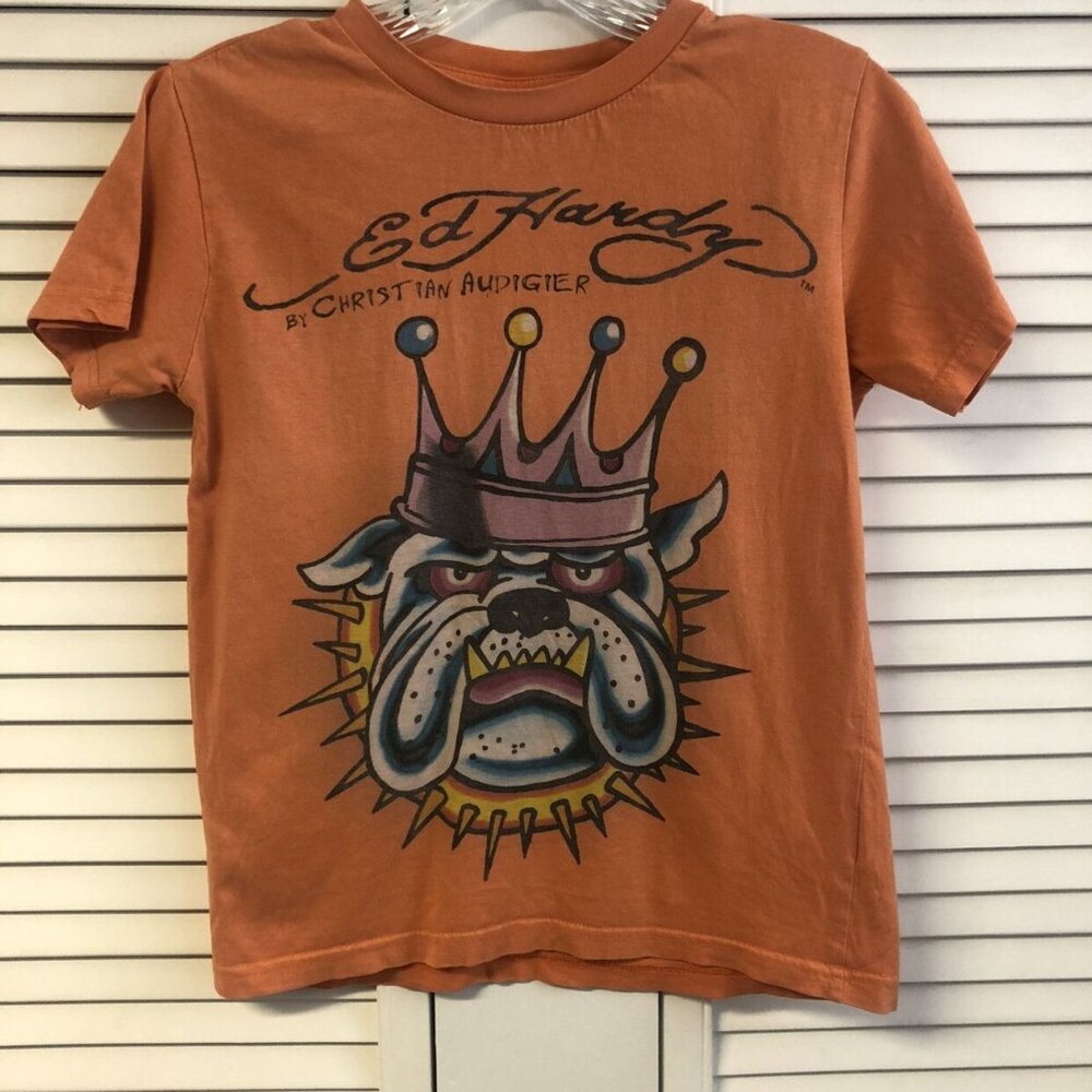 Ed Hardy Boys Medium Orange Bulldog Tee